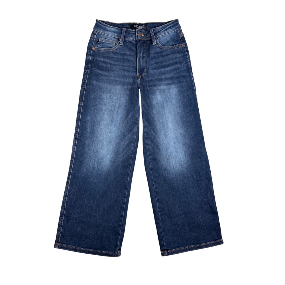 Judy Blue High Rise Wide Leg Cropped Jeans Dark Wash Size 3/26 JB88376 DK